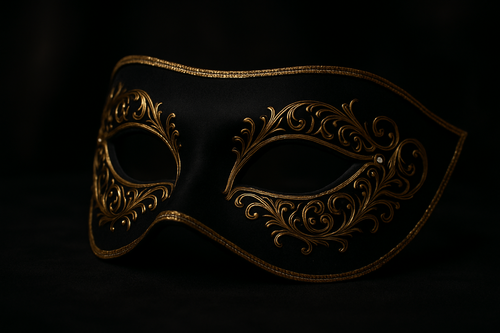 make a masquerade mask nlacked out the type of mask a executive wears or a billionaire hiding his face but a mask not of horror but u know its expensive yk by the look hes important